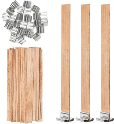 Obrázok produktu pre Drevené knôty 60 kusov, 130 mm x 13 mm, s kovovou základňou, na výrobu sviečok