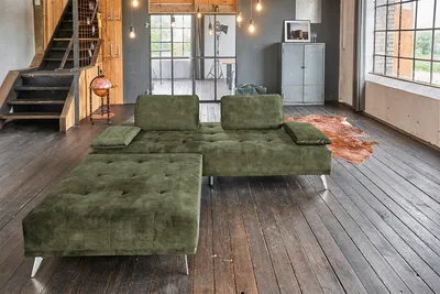 Produktbild von KAWOLA Sofa WIOLO Schlafsofa Daybed mit Hocker velvet moosgrün
