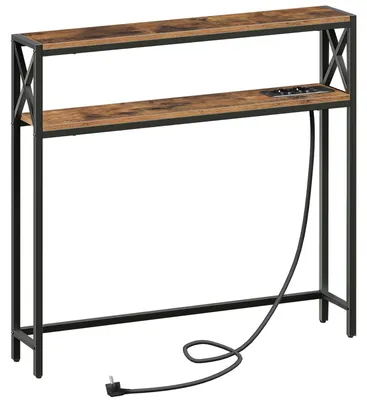Consoletafel 100 cm, 2 Steckdosen + 2 USB, Vintage Braun