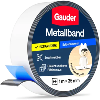 Obrázek produktu pro Samolepicí kovová páska GAUDER pro magnety (1 m x 35 mm - bílá)
