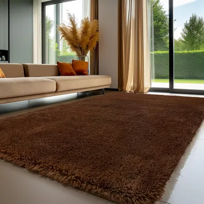 Obrázok produktu pre Hustý koberec, hnedý, 160x230 cm, umývateľný, protišmykový, plyšový, moderný