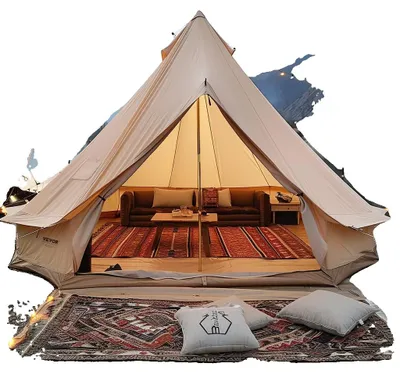 Produktbild von VEVOR Canvas Zelt, 4 Jahreszeiten 5 m/16,4 ft Glockenzelt, Canvas Zelt für Camping mit Ofenanschluss, atmungsaktives Jurtenzelt für bis zu 8 Personen, Familiencamping Outdoor Jagd Party, 10 Personen-6 m