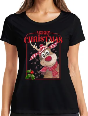 Produktbild von Merry Christmas Rentier Rudolf - Weihnachten Weihnachtsgeschenk Christmas Damen T-Shirt, Schwarz, XL