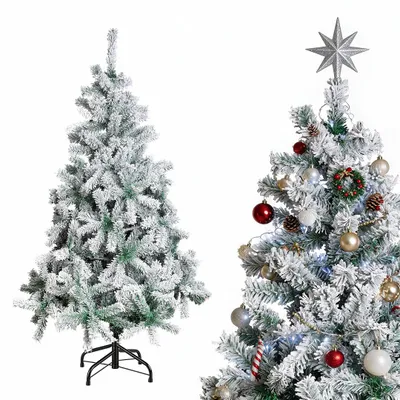 Produktbild von Peviasot Künstlicher Weihnachtsbaum mit Schneeeffekt, Automatikzweigen und faltbarem Metallständer, einfache Steckmontage, wiederverwendbar, 120 cm