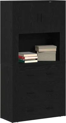 Obrázok produktu pre vidaXL Highboard čierny dubový vzhľad 80 x 33 x 150 cm materiál na báze dreva