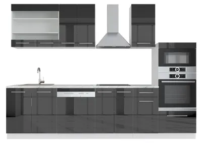 Obrázok produktu pre Kuchynský kút Vicco Fame-Line Antracit vysoký lesk/biela 300 cm s vysokou skriňou, AP mramor, Model 42797