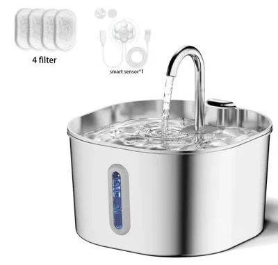 Immagine prodotto di Fontanella automatica per gatti - Dispenser d'acqua automatico - 2,2 litri - Plastica - Ricaricabile tramite USB - Con 4 filtri e sensore