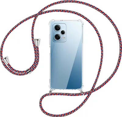 Produktbild von Handykette Backcover-Schutzhülle mit Band (Metall silberfarben) für Xiaomi Redmi Note 12 Pro (6.67'') - silber/blau/rot