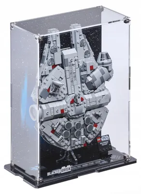 Produktbild von Blacked Brick Standvitrine mit bedruckter Rückwand für LEGO® 75375 Star Wars – Millennium Falke