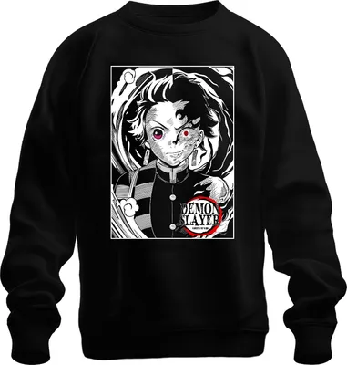 Produktbild von Demon Slayer Tanjiro halbverbrannt Kimetsu no Yaiba Anime Uni Sweatshirt Pullover, Schwarz, 3XL