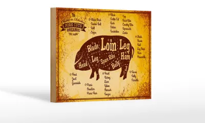 Produktbild von Holzschild Schwein 18x12cm Pork cuts organic Metzgerei