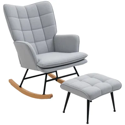 Image de Fauteuil à bascule HOMCOM avec repose-pieds, fauteuil de détente aspect lin