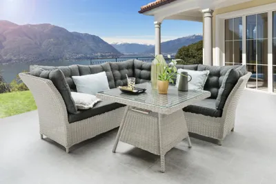 Produktbild von Destiny Eckgruppe PALMA, Tisch 90x90x67cm, Polyrattan, vintage weiß