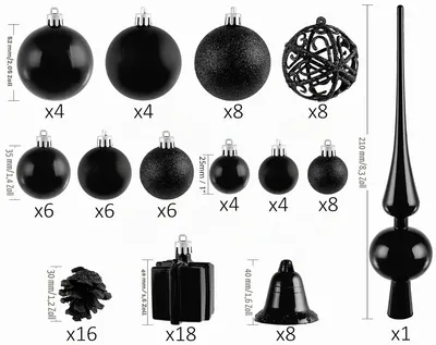 Produktbild von Weihnachtskugel Set 101-teilig mit Baumspitze Schwarz BRUBAKER Deko Kugeln