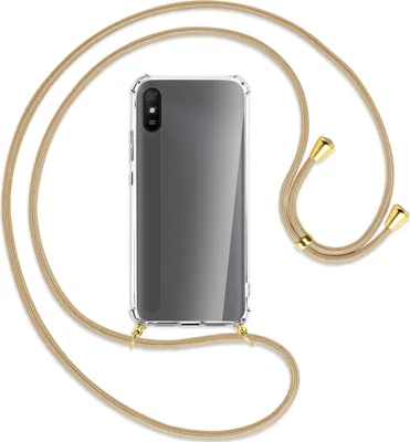 Produktbild von Handykette Backcover-Schutzhülle mit Band (Metall goldfarben) für Xiaomi Redmi 9A - caramel