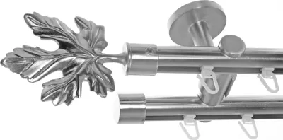 Produktbild von Innenlauf Gardinenstange Edelstahl Look 20mm Deckenbefestigung, 2-läufig Blatt, Länge wählbar D40 E35E30