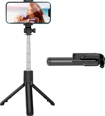 Obrázok produktu pre Statív pre živé video, selfie tyč, nerezová oceľ, skladací, prenosný, s diaľkovým ovládaním, čierny