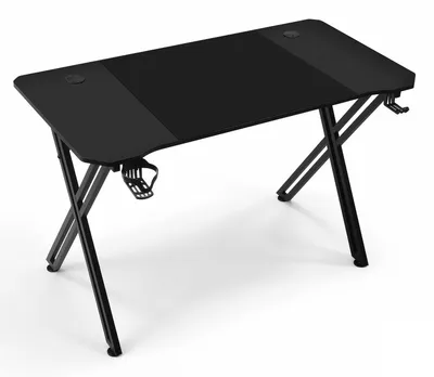 Obrázek produktu pro Herní stůl Ikodm, rozměry 120x60 cm, design X-Form, povrch s karbonovým vzhledem, s držákem na nápoje a sluchátka