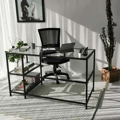 Produktbild von Schreibtisch Dkarlsso, Mehrzweckschreibtisch, Bürotisch für PC, Eckschreibtisch, 130x60h75 cm, Schwarz