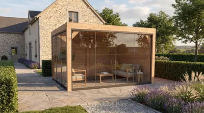 Produktbild von weka Gartenlaube Lumley, 399x307 cm, 2xGlasschiebetür, Naturbelassen