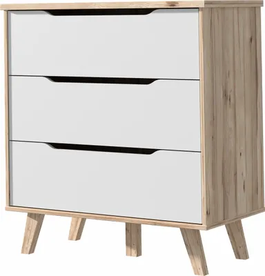 Produktbild von Schubkastenkommode >VANKKA< 3 Schubladen, in Planked Eiche Nachbildung ,weiß - 80x86,3x42cm (BxHxT)