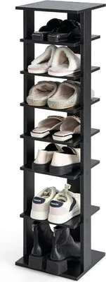 Immagine prodotto di Scaffale per scarpe - Scaffale angolare verticale - 8 ripiani - Stretto - Indipendente - Legno - Nero