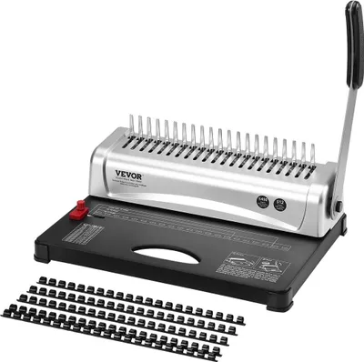 Produktbild von Bindemaschine, Kammbindemaschine 21-Loch-Bindung 450 Blatt, Buchbindemaschine mit 100 Stück 3/8'' Kammbindungsrücken, für Letter-Format, A4, A5