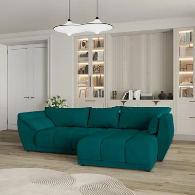 Produktbild von Masseno Ecksofa ORENTI R-S mit Schlaffunktion L-Form, Sofa mit Bettkasten, Wohnzimmersofa, Couch, Soffa, Bettsofa, Couchgarnitur- Blau, MATT VELVET 77