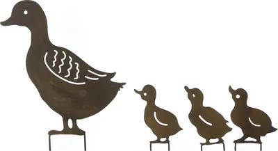 Produktbild von Gartenstecker Ente mit Küken Enten Gans Metall Beet Stecker Deko Figur Skulptur
