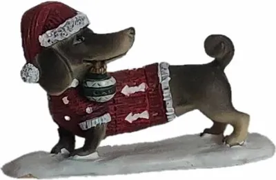 Produktbild von Deko Figur Weihnachtsdackel mit Mütze und Pullover, ca. 7,5 cm, Dekoration Figuren Tiere Dackel Hund