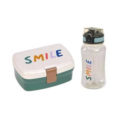 Produktbild von Lässig Lunch Set Little Gang Smile milky/ocean green (Brotdose und Trinkflasche)