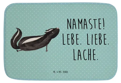 Produktbild von Mr. & Mrs. Panda Badteppich Stinktier Yoga - Türkis Pastell - Geschenk, Namaste, Liebe, Badematte, Badläufer, Wildtier, Badvorleger, Duschvorleger, Badezimmerteppich