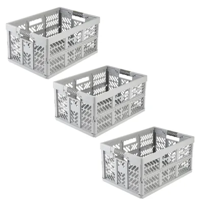 Image de Boîtes pliables professionnelles keeeper ben, lot de 3, 45 litres, couleur gris nordique