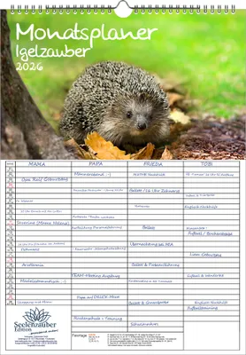 Produktbild von Igelzauber Planer Familienplaner 4 Spaltenplaner DIN A3 Kalender für 2026 Igel - Seelenzauber