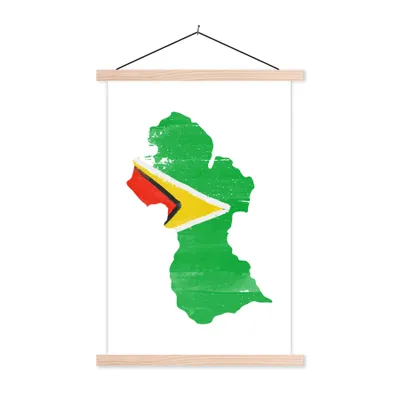 Produktbild von MuchoWow® Textilposter Guyana - Karte - Flagge 120x180 cm mit holzfarbenen Rahmen - Textil-Plakat