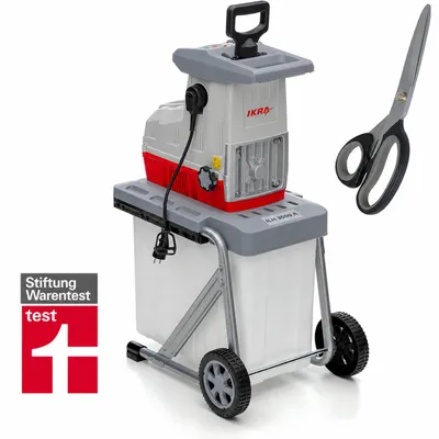 Produktbild von IKRA Elektro Walzenhäcksler Gartenhäcksler| 3000 W | Äste bis 44 mm | automatischer Asteinzug & Rücklauf | inkl. 60 L Fangbox, Stopfer & Schere, KI-generiertes Bild
