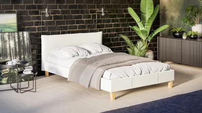Produktbild von S-STYLE MÖBEL - Polsterbett 140x200 Thea Weiß Boucle Stoff Füße aus Massivholz
