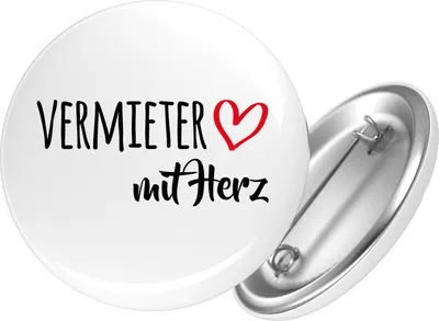 Produktbild von Huuraa Button Vermieter mit Herz 25mm rund mit Sicherheitsnadel Ansteckbutton Geschenkidee
