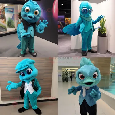 Produktbild von Blaugrüner REDBROKOLY Betta-Fisch Maskottchen Kostüm charakter bekleidet mit einer Anzughose und Handschuhen