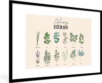 Produktbild von MuchoWow® Gerahmtes Poster Küche - Pflanzen - Kräuter 90x60 cm - Poster mit Schwarzem Bilderrahmen Wandposter Rahmen Foto Bilder - Wanddekoration - Fotos