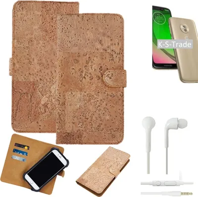 Produktbild von K-S-Trade Hülle kompatibel mit Motorola Moto G7 Play + in ear Kopfhörer Kork Handyhülle Cover  Schutzhülle TPU Case Bumper in Hellbraun, (1x)