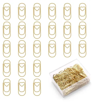 Obrázek produktu pro Kancelářské sponky, 130 kusů kancelářských sponek srdce zlaté, sada sponek na papír