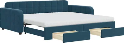 Obrázek produktu pro vidaXL Rozkládací postel se zásuvkami Modrá 100x200 cm Velvet