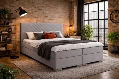Obrázek produktu pro Boxspringová postel s úložným prostorem 180x200 TIRBEN - světle šedá