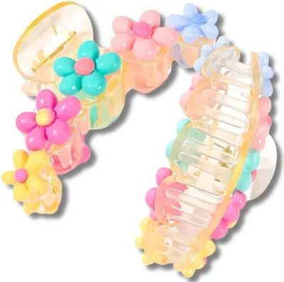 Image de Pince à cheveux florale pastel de style boho - large