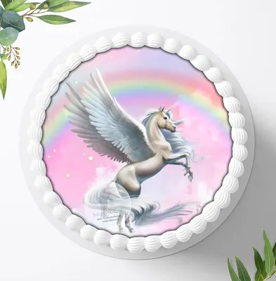 Produktbild von Für die Geburtstags Torte ein Tortenaufleger, Zuckerbild mit dem Motiv: Einhörner, Essbares Foto für Torten, Fondant, Ø 20cm, 0257z