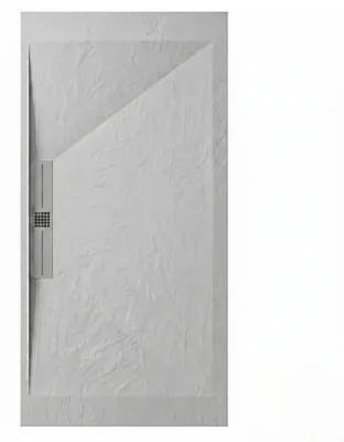Produktbild von Mineralguss-Duschwanne extra flach EDIS Schieferoptik GRAU 90x120 cm Edelstahl in gleicher Farbe Auslaufschutz in Farbe