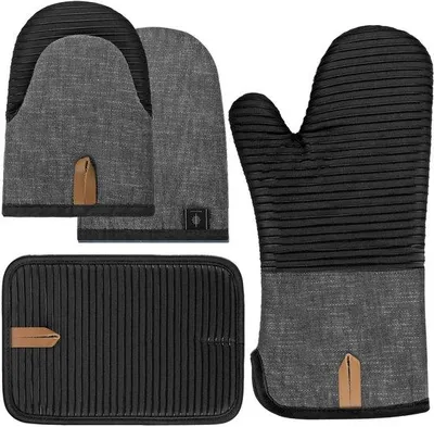 Produktbild von Famanu Ofenhandschuhe hitzebeständig, Set von 4 Mini-Ofenhandschuhen mit Anti-Rutsch-Silikon, schwarz