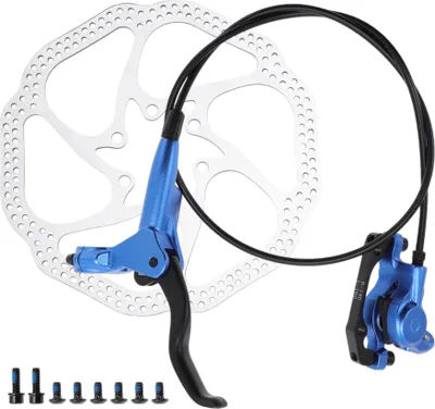 Image de 1 Kit De Freins À Disque Pour Vélo, Levier De Frein Avant Droit, Disque De 160mm, Étrier De Frein À Disque, Câble De Frein De 850mm Pour Vélo De Route Et VTT, Bleu