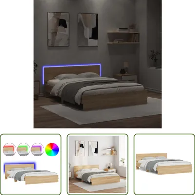 Produktbild von The Living Store Bettgestell mit Kopfteil und LED-Beleuchtung Sonoma-Eiche
